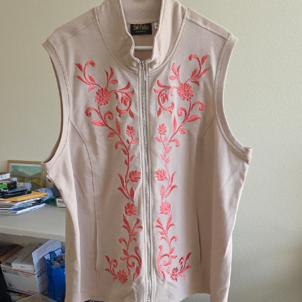 Bob Mackie Y2K Vest with Floral Embroidery Size 2X VINTAGE